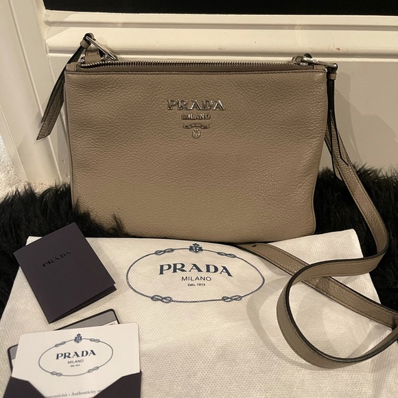SOLD Authentic Leather Prada Crossbody  Grey (Argilla) Double Zip Phenix Bag - Picture 1 of 9